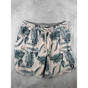 Hurley Board‎ Shorts Mens 2XL Beige Green Floral Lined Swimwear